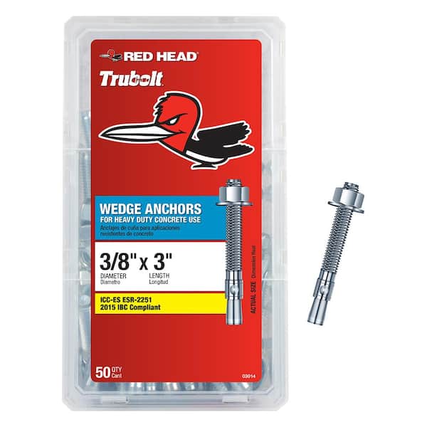 Red Head - 3/8 in. x 3 in. Steel Hex-Nut-Head Wedge Anchors (50-Pack) - Item # 1004215935
