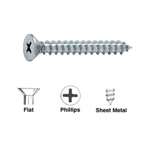 Crl #10 x 2-1/2" Flat Head Phillips Sheet Metal Screws  - 100 pack - Item # 10X212FHPSMS