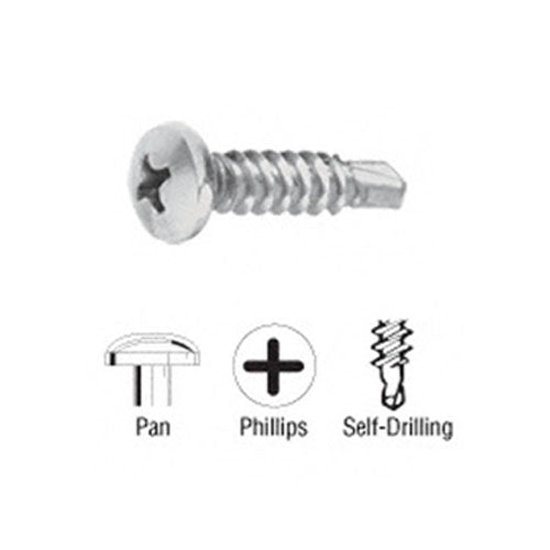 CRL Satin Anodized 8-18 x 3/4" Self-Drilling Pan Head Phillips Screws - 100 Pack - Item # 8X34PHPSDSA
