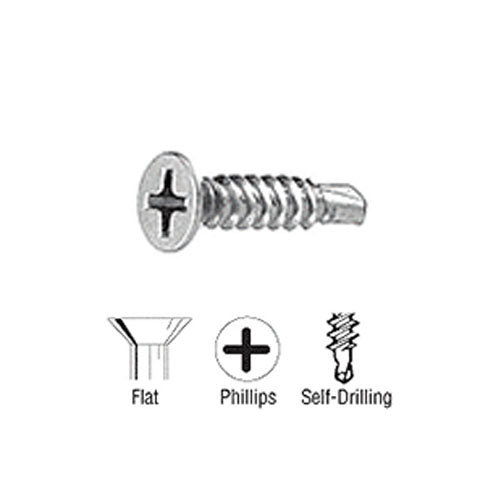 CRL 8 x 3/4" Flat Head Phillips Self-Drilling Stainless Steel Screws - 100 Pack - Item # 8X34SFPTS
