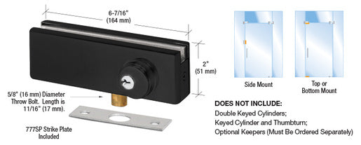 CRL Matte Black AMR Series Patch Lock - Item # AMR205MBL