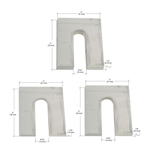 Crl Aluminum 3" Horseshoe Shims - Includes 1/16"(AHS66),1/8"(AHS68),1/4"(AHS64) - 300ct. (100 ea. Size)