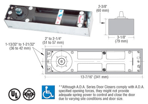 Dormakaba® Model BTS80 8.5 Lb. Floor Mounted Door Closer Body in Cement Case - Item # BTS80BF