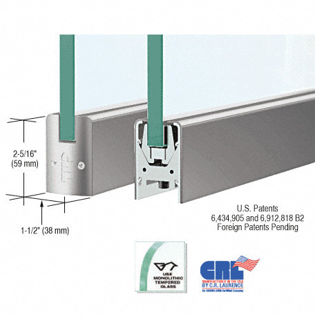 CRL Brushed Stainless 1/2" Glass Low Profile Square Door Rail Without Lock - 35-3/4" Length - Item # DR2SBS12S