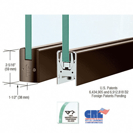 CRL Black Bronze Anodized 1/2" Glass Low Profile Square Door Rail Without Lock - 35-3/4" Length - Item # DR2SDU12S