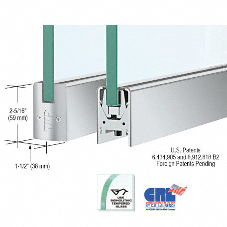 CRL Satin Anodized 1/2" Glass Low Profile Square Door Rail Without Lock - 35-3/4" Length - Item # DR2SSA12S