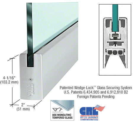 CRL Brushed Stainless 1/2" Glass 4" Square Door Rail Without Lock - 35-3/4" Length - Item # DR4SBS12S