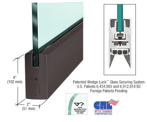 CRL Black Bronze Anodized 1/2" Glass 4" Square Door Rail Without Lock - 35-3/4" Length - Item # DR4SDU12S