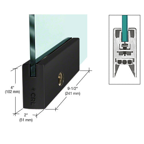 Matte Black 4" Square DRS Door Rail With Lock for 1/2" Glass - 9-1/2" Length - Item # DR4SMBL12PL