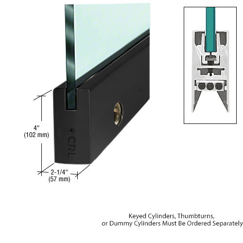 CRL Matte Black 1/2" Glass 4" Square Door Rail With Lock - 35-3/4" Length - Item # DR4SMBL12SL