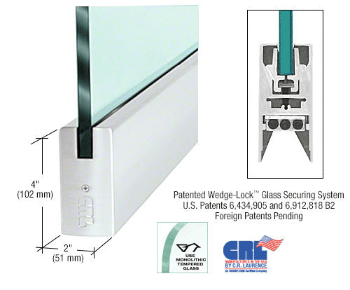 CRL Satin Anodized 1/2" Glass 4" Square Door Rail Without Lock - 35-3/4" Length - Item # DR4SSA12S