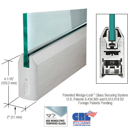 CRL Brushed Stainless 1/2" Glass 4" Tapered Door Rail Without Lock - 35-3/4" Length - Item # DR4TBS12S