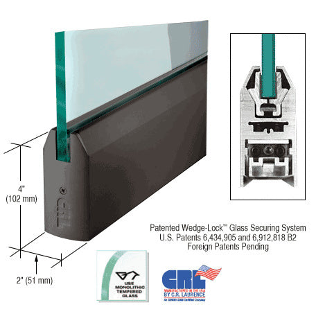 CRL Black Bronze Anodized 1/2" Glass 4" Tapered Door Rail Without Lock - 35-3/4" Length - Item # DR4TDU12S