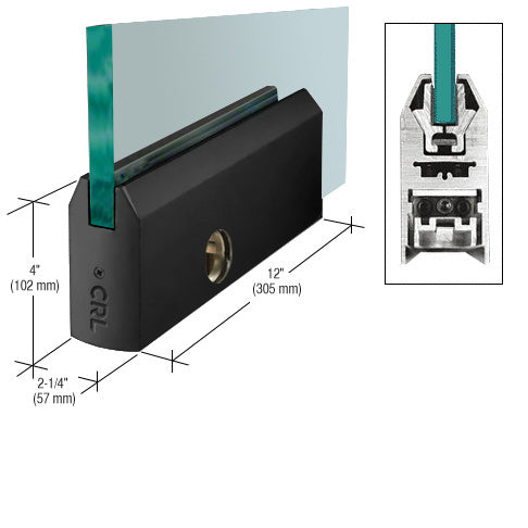Matte Black 4" Tapered DRS Door Rail With Lock for 1/2" Glass - 9-1/2" Length - Item # DR4TMBL12PL