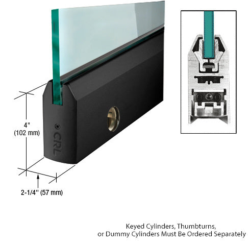 CRL Matte Black 1/2" Glass 4" Tapered Door Rail With Lock - 35-3/4" Length - Item # DR4TMBL12SL