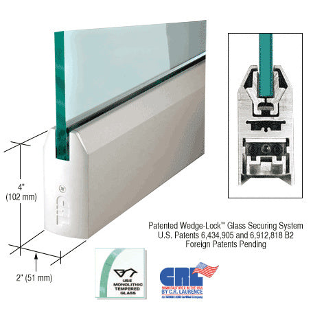 CRL Satin Anodized 1/2" Glass 4" Tapered Door Rail Without Lock - 35-3/4" Length - Item # DR4TSA12S