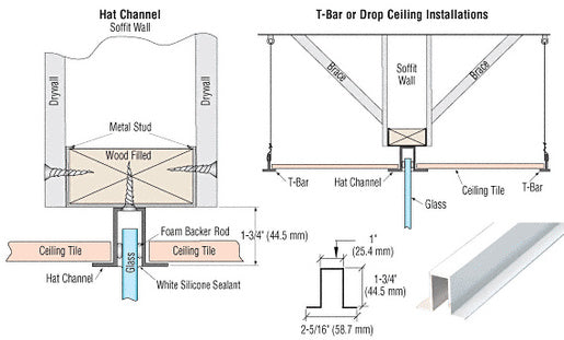 CRL White 240" Length Hat Channel for Fixed Glazing - Item # HC1WH240