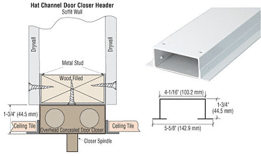 CRL White 4" Hat Channel for 72" Double Door Closer Header - Item # HH4WHD