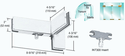 CRL Satin Anodized Left Hand Sidelite Transom Patch with Support Fin Bracket and 1NT300 Insert - Item # PH41LA