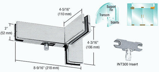 CRL Brushed Stainless Left Hand Sidelite Transom Patch with Support Fin Bracket and 1NT300 Insert - Item # PH41LBS