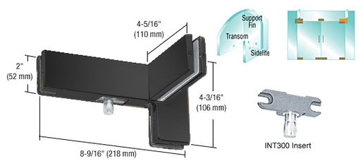CRL Matte Black Left Hand Sidelite Transom Patch With Support Fin Bracket and 1NT300 Insert - Item # PH41LMBL