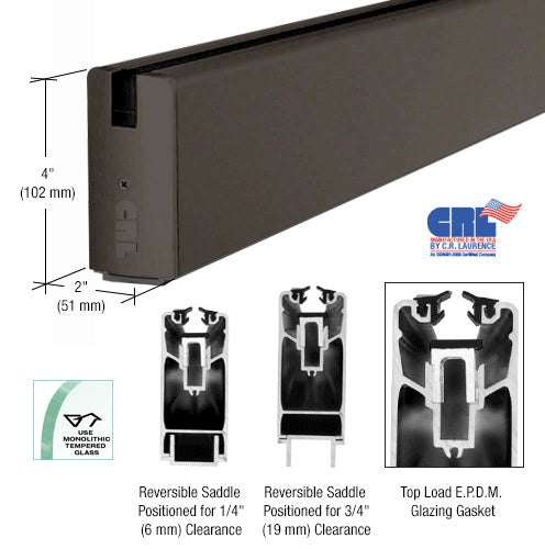 CRL Black Bronze Anodized 4" x 120" Length Square Sidelite Rail - Item # SR4SDU3812SL