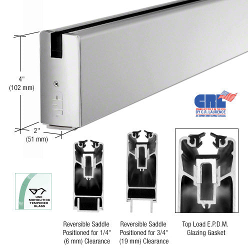 CRL Satin Anodized 4" x 240" Length Square Sidelite Rail - Item # SR4SSA3812240