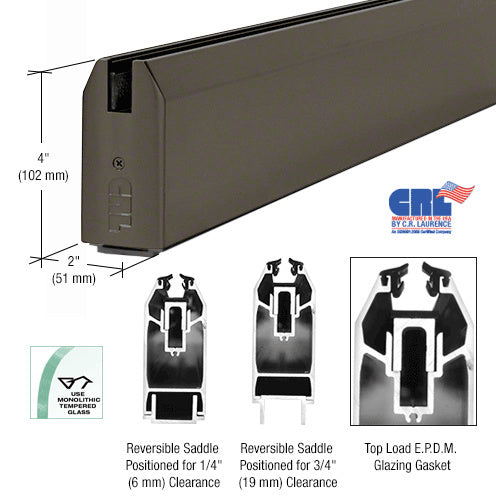 CRL Black Bronze Anodized 4" x 240" Length Tapered Sidelite Rail - Item # SR4TDU3812240