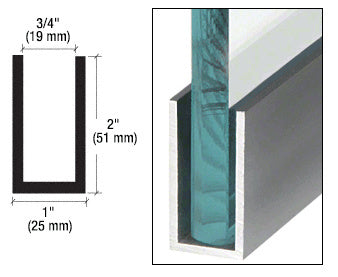 CRL Brushed Stainless Anodized Wet Glaze 2" Deep U-Channel 240" Stock Length - Item # WU2BSA240